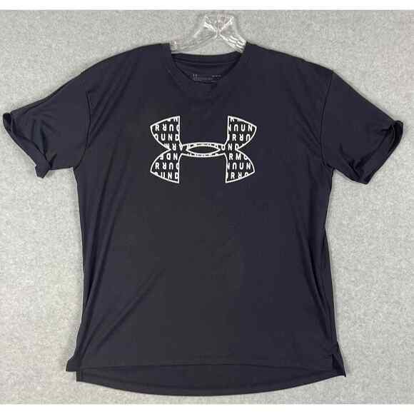 Under Armour T Shirt Mens L‎ Black HeatGear Large Logo - Picture 1 of 7